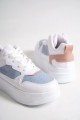 ALESSI Bağcıklı Ortopedik Taban Kadın Sneaker Ayakkabı BT Beyaz/Mavi/Fuşya