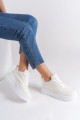 ALESSI Bağcıklı Ortopedik Taban Kadın Sneaker Ayakkabı BT Kırık Beyaz