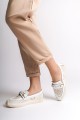 LIZY Bağcıksız Ortopedik Rahat Taban Çiçek Desenli Babet Ayakkabı KT Beyaz