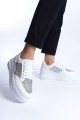MIPA Bağcıklı Ortopedik Taban Simli Kadın Sneaker Ayakkabı BT Beyaz