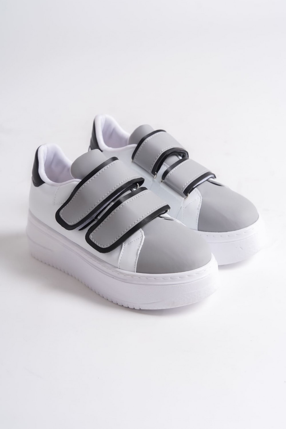 VALENCIA Bağcıksız Cırt Cırtlı Ortopedik Taban Kadın Sneaker Ayakkabı BT Beyaz/Gri
