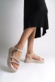 ZLOHE Kalın Tokalı Taşlı Şeritli Ortopedik Taban Kadın Sandalet KT Krem